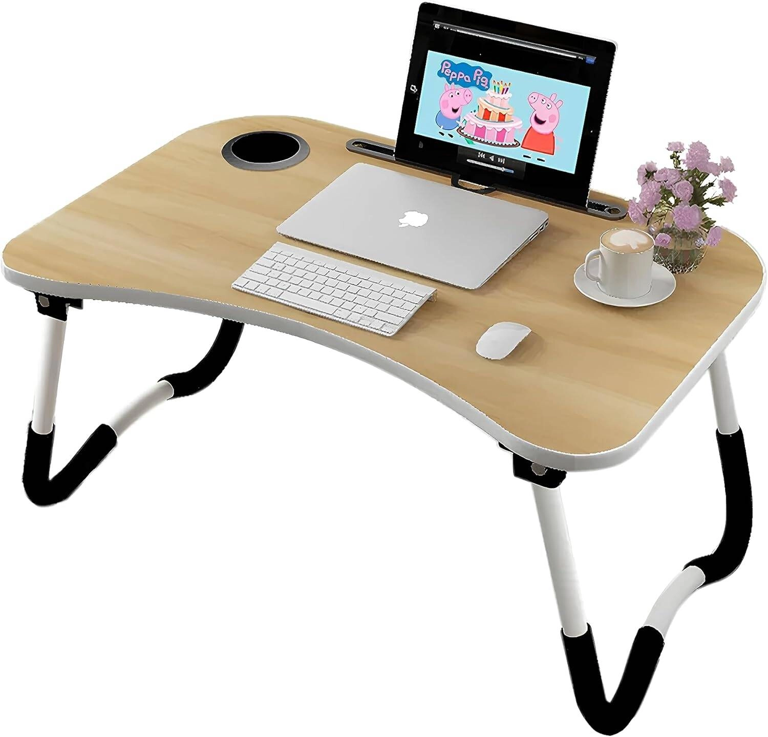 Portable Folding Laptop Table With iPad And Cup Holder (Brown) Review