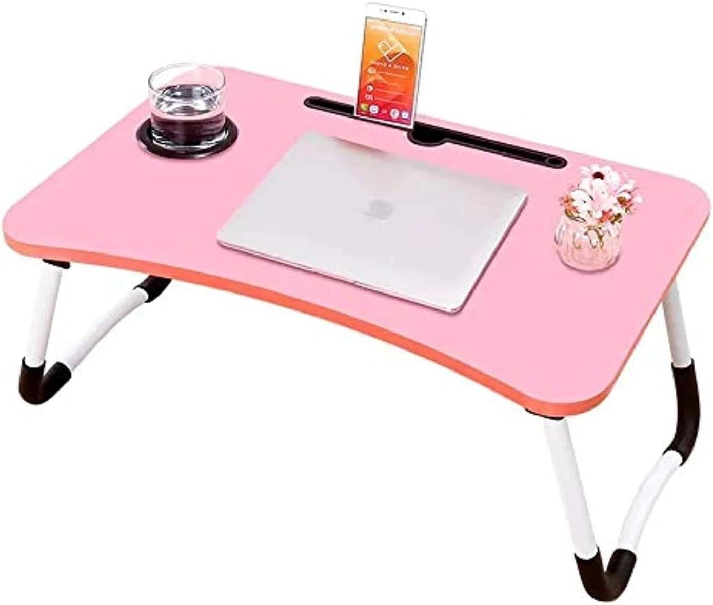 Portable Folding Laptop Table With iPad And Cup Holder, Pink Buy &#8211; Best Price in UAE