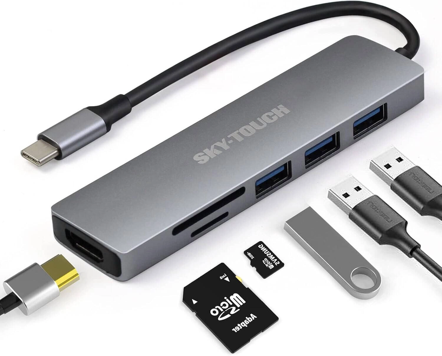 SKY-TOUCH USB C Hub Multiport Adapter Review: 6 in 1 Portable Dongle for MacBook Pro, XPS &#038; More (6974042150150)
