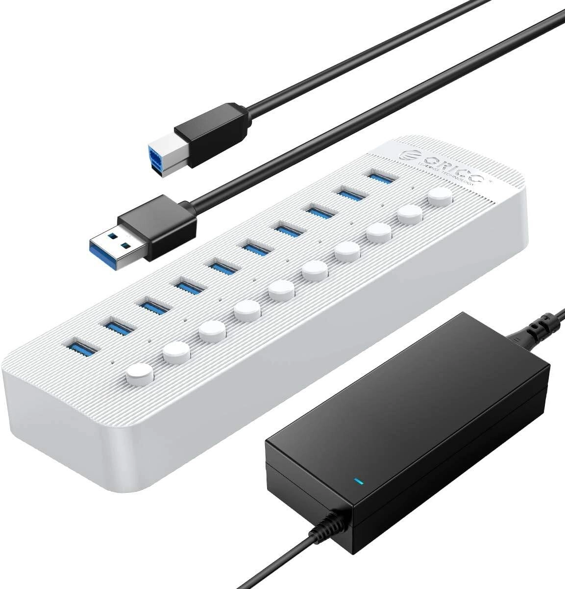 ORICO Powered USB Hub 10 Ports 48W USB 3.0 Data Hub with Individual On/Off Switches and 12V/4A Power Adapter, VL817 Chip, ABS Plastic Material, 1m Cable Length, White | CT2U3-10AB-AU-WH Review