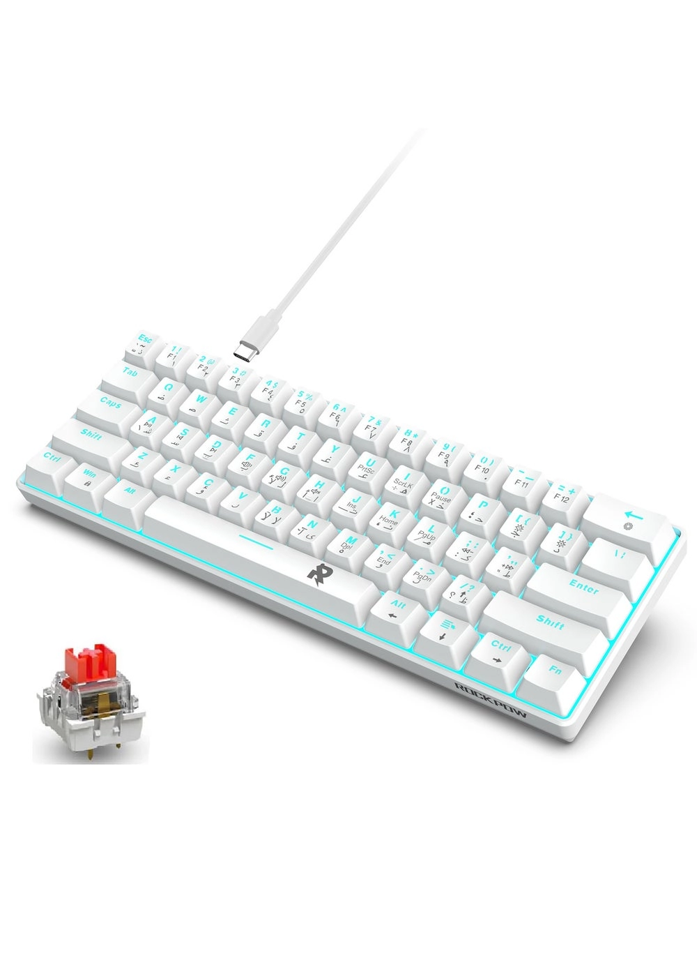 MK61 61keys 60% Mechanical Gaming Keyboard Arabic Ice Blue Backlit Review