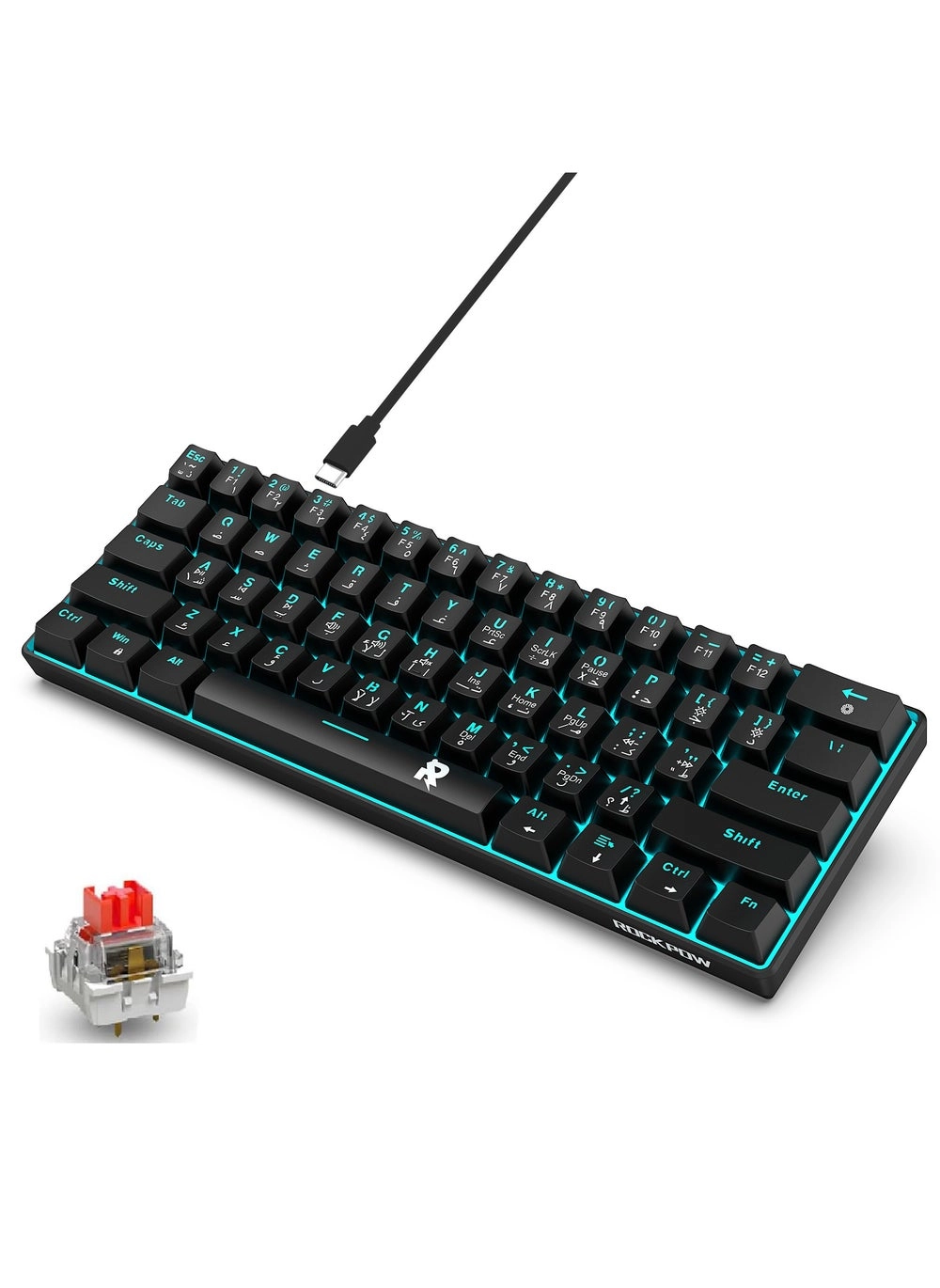 MK61 61 Keys 60% Mechanical Gaming Keyboard Review &#8211; Arabic English, Ice Blue Backlit