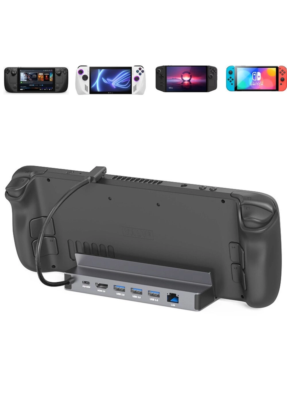 USB C Docking Station for Steam Deck OLED ROG Ally Lenovo Legion Go Switch Gaming 4K@60Hz HDMI Gigabyte Ethernet 100W USB-C Charging Port 10Gbps USB3.0
