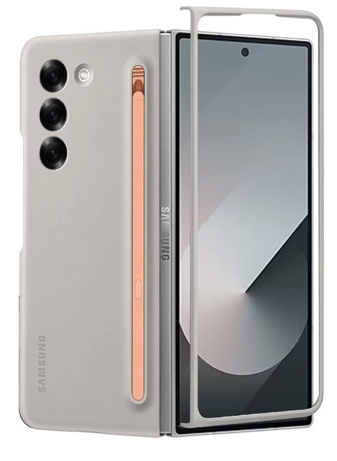 (for Samsung Galaxy Z Fold 6) Case with Screen Protector Ultra Hybrid Premium Case with Built-in New Compact S Pen, Holder and Storage Slot for Pen Sand Grey (MSGZF6HC3)
