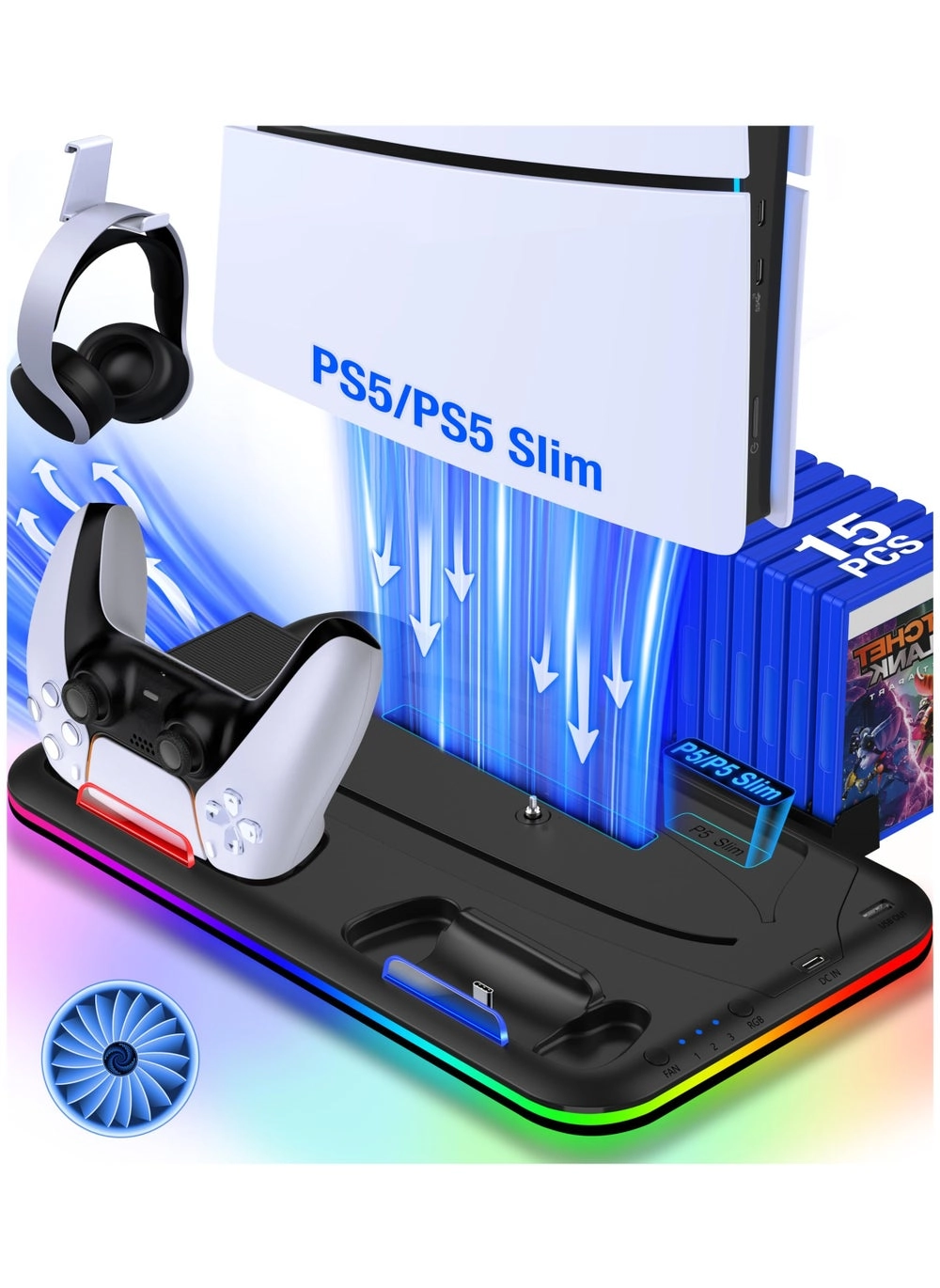 PS5 Slim Stand with Cooling Station and Controller Charging Station Review (Model Number: Not Provided in Specs)