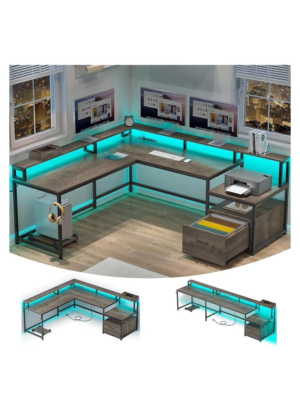 Shaped Desk with Power Outlet LED Strip Reversible L Shaped Corner Computer Desk Review (Model Implied)