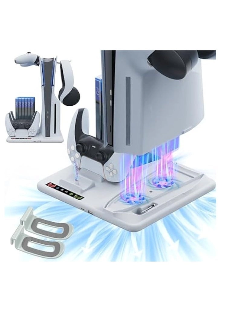Cooling Station and Controller Charging Station for PS5 Slim Stand with RGB LED Lighting