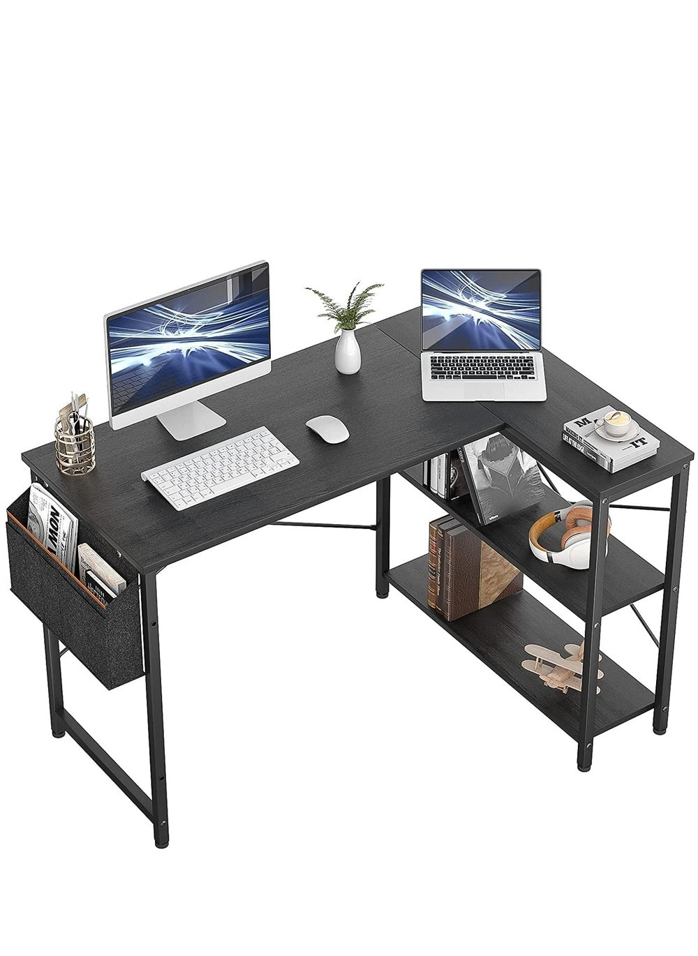 L Shaped Desk Gaming Desk 40 Inch Computer Desk with Storage Shelves Corner Desk Home Office Desks with Storage Bag (Model: Black with Bag)