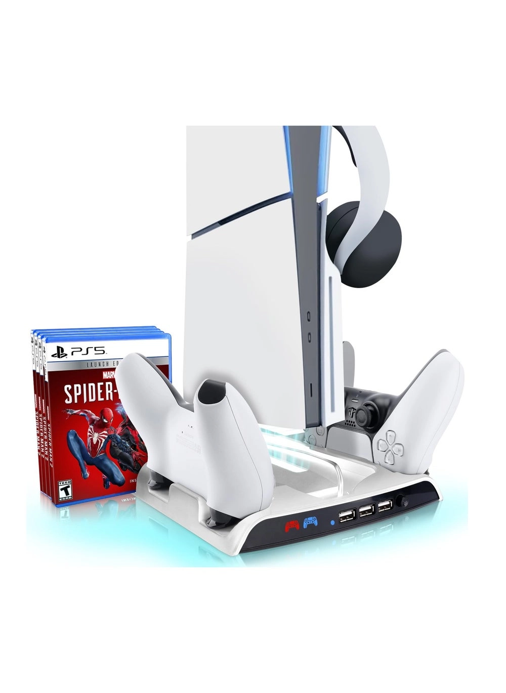 PS5 Slim Cooling Stand with Controller Charging Station Compatible with Playstation 5 Slim Console