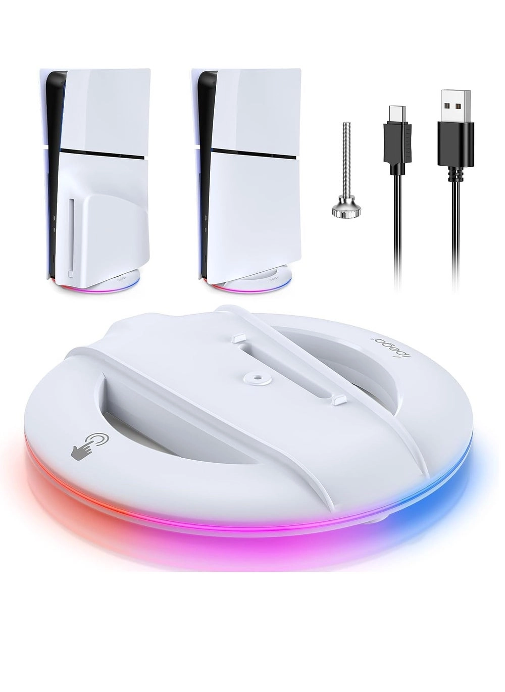 Vertical Stand Base with 14 RGB Lights Modes for PS5 Slim Console Disc and Digital Version