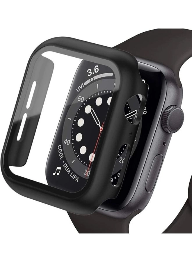 Protective Case Cover With Tempered Glass Screen Protector For 44mm Apple Watch Series 4/5/6/SE Black (Model Number: Classic)