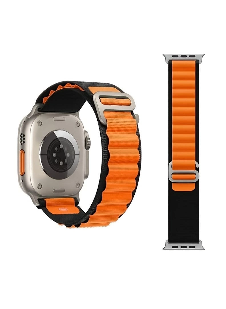 Dual Color Alpine Loop Nylon Replacement Band for Apple Watch Ultra Series 8 49mm 45mm 44mm 42mm &#8211; Black/Orange (49MM Alpine Loop)