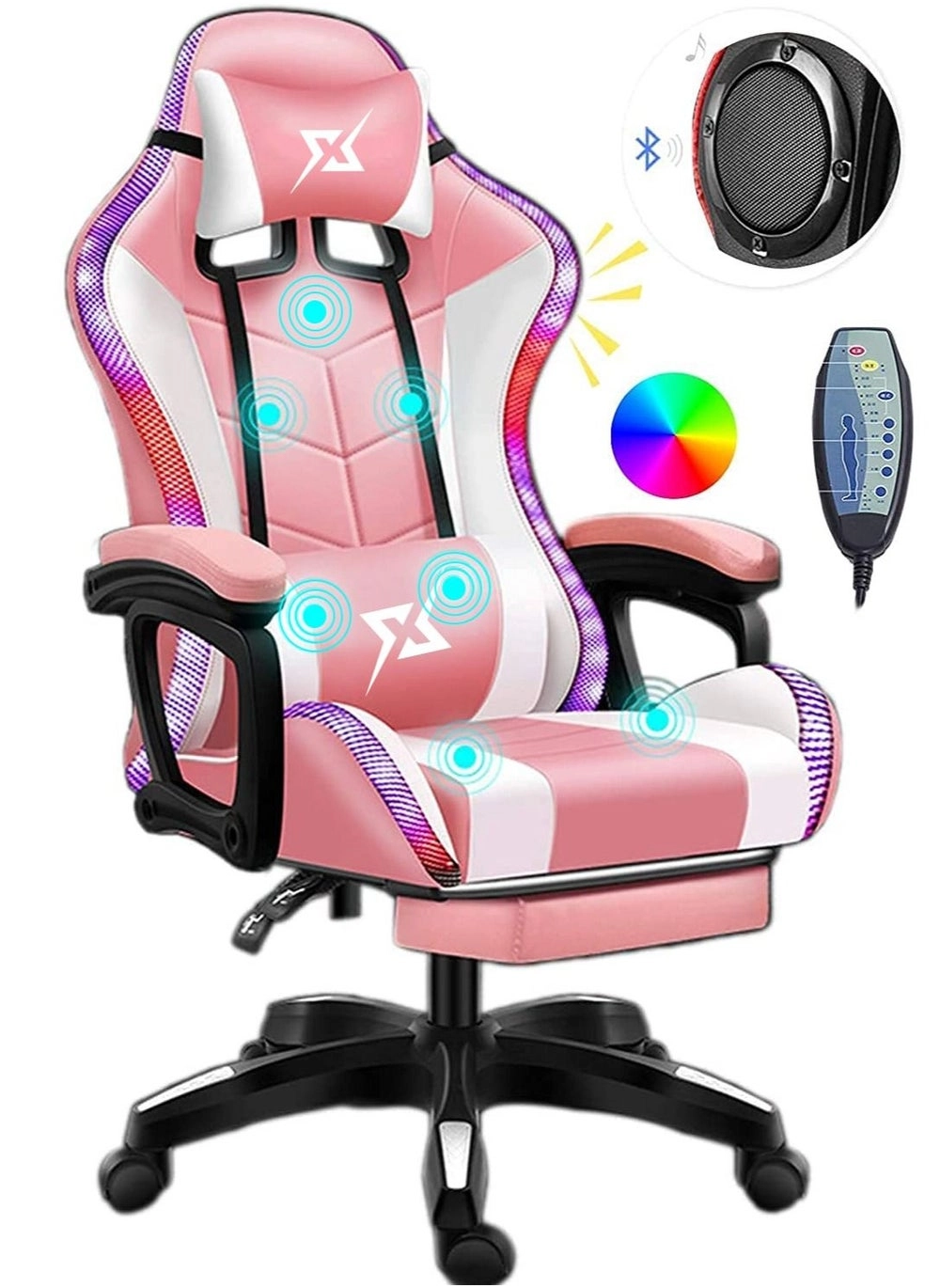 Gaming Chair LED Light Racing Chair, Ergonomic Office Massage Chair (Pink) Review