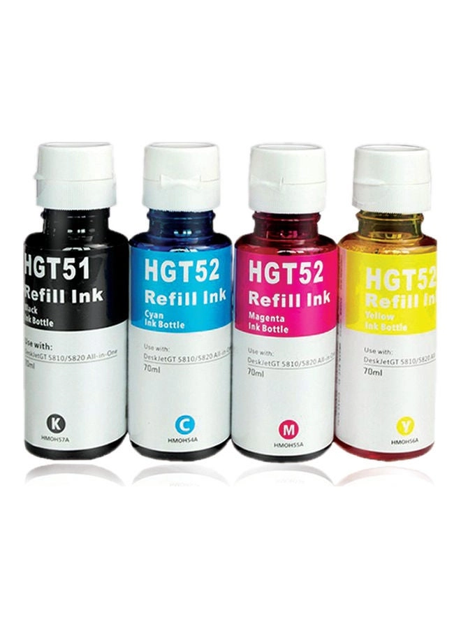 4-Piece Ink Colour For HP Printer Multicolour (GT 53 XL Black GT 52 C/M/Y Refill ink)