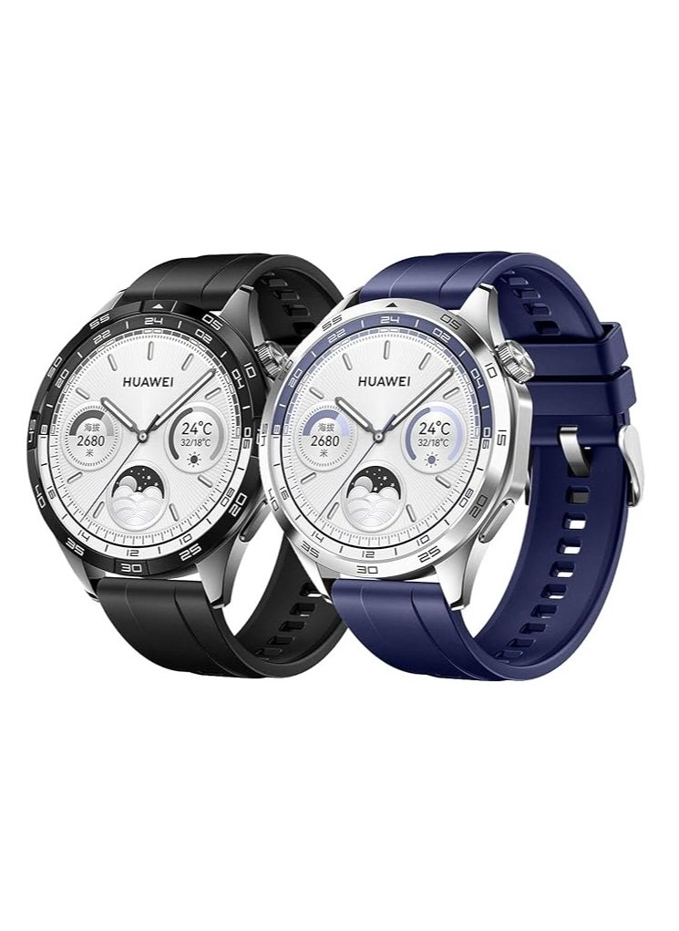 2 PCS Replacement Strap Silicone Band for Huawei Watch GT4 46mm (Black/Navy Blue) Review